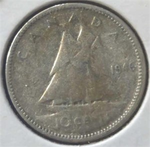 Silver 1946 Canadian dime