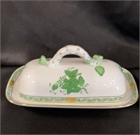 Herend Chinese Bouquet Green, Covered Butter Dish