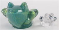 Two Daum France Crystal Frog Paperweights