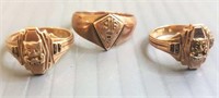 Three- 10k gold vintage class rings 10.6g total