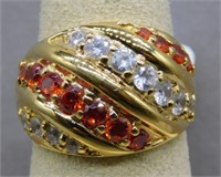 Sterling Silver Gold plated orange CZ ring, size