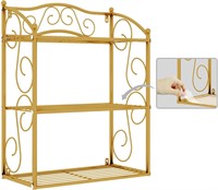 Metal Wire Wall Shelf Unit  3-Tier  Gold  Floating