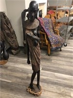 HAND CARVED WOOD AFRICAN STATUE 60”