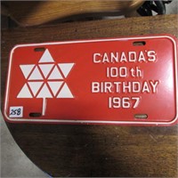 1967 CANADAS BIRTHDAY LICENCE PLATE