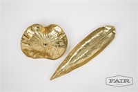 Set of 2 Virginia Metalcrafters Brass Leaf Dishes