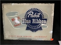 VINTAGE PABST BLUE RIBBON GLASS SIGN - 12 X 9 “