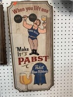 VINTAGE PABST BLUE RIBBON ADVERTISING WOOD PLAQUE