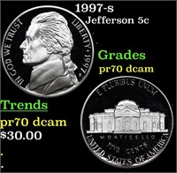 Proof 1997-s Jefferson Nickel 5c Grades GEM++ Proo