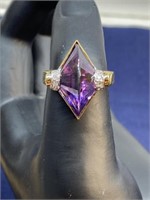 Purple stone Sterling silver ring 7.5