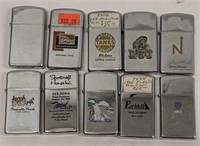 Lot of 10 Zippo Slim Lighters Most Advertising