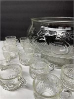 vintage glass punch bowl set with 12 Cups