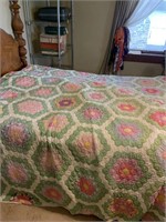 Grandmother’s flower garden handmade quilt