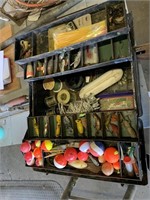 Tackle box with fishing tackle, supplies, and