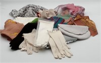 (O) Vintage purse , gloves and scarves.