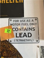 7 x 6 1/2 metal leaded gasoline sign