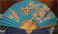 1940's Oriental Chickens/Flowers Large Fan
