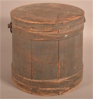 Large Antique Slate Blue Painted Wooden Firkin.