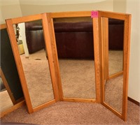 Oak corner mirror - great on vanity or table