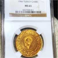 1966 Turkey Gold 100 Korush NGC - MS63