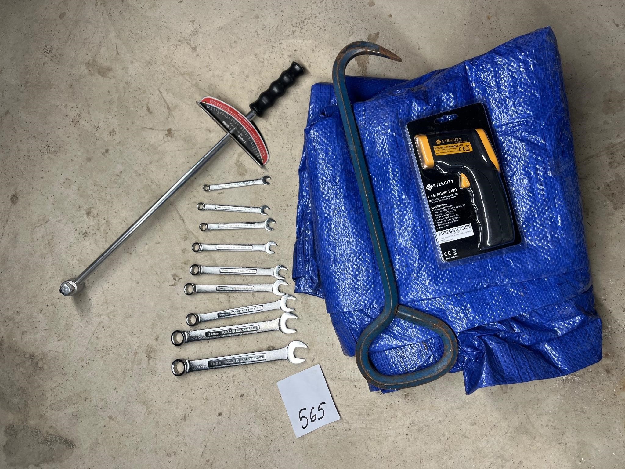 Tools, thermometer, tarp