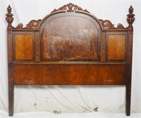 Antique Baroque Hand Carved Inlaid Wood Head Board