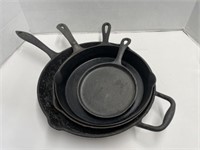 4 Cast Iron Frying Pans - 6 " - 12 “