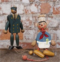 Vintage toys lot (2), wooden jumping jack police