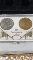 Sacagawea and Susan B. Anthony dollars in plastic