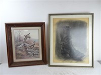 Lot of 2 Framed Art Prints - Pheasants & Boot