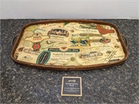 Vintage Cork Backed Metal Handed Tray