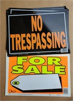 7pcs no trespassing signs. 2pcs for sale signs.