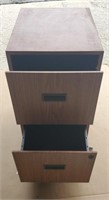 Two drawer filing cabinet. Looks like wood, is