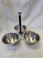Silver Metal Serving Tray with 3 Bowls