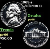 Proof 1969-s Jefferson Nickel 5c Grades GEM+ Proof