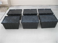 6 Storage Tubs w/Built in Lids, Black Stackable