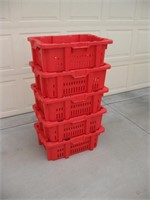 5 Storage Bins, Red Stackable