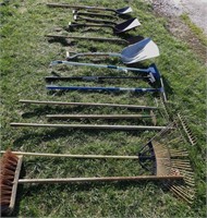 Group of Shovels, Rakes, Yard Tools