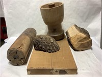 Burled Hardwood, Turned Wood Pot & More