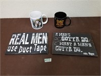 Man cave signs and mugs