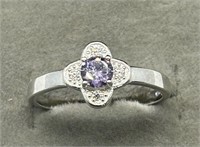 .925 Solid Silver Art Deco Ring with 5mm Amethyst