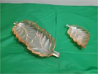 Vintage Marigold Carnival Glass Leaf Dishes