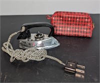 Vintage Travel Iron w/ Sofsided Checkered Case