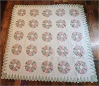 Decorative Quilt White, Pink & Green 77" X 79"