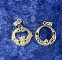 2-Lg sterling silver Claddagh charms