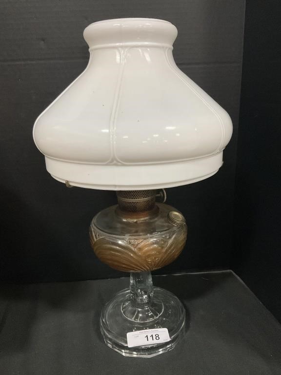 Glass Aladdin Oil Milk Glass Shade Lamp.