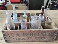H A Bortner Wooden Crate & Misc Vintage Bottles