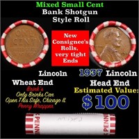 Mixed small cents 1c orig shotgun roll, 1937-p Lin