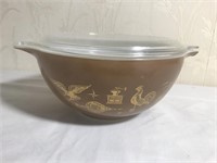Early American Brown Rooster Pyrex Bowl