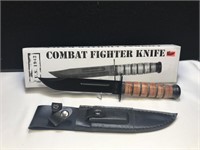 Combat Fighter Knife Stacked Leather Handles