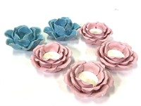 6 Floral Ceramic Votive Holders